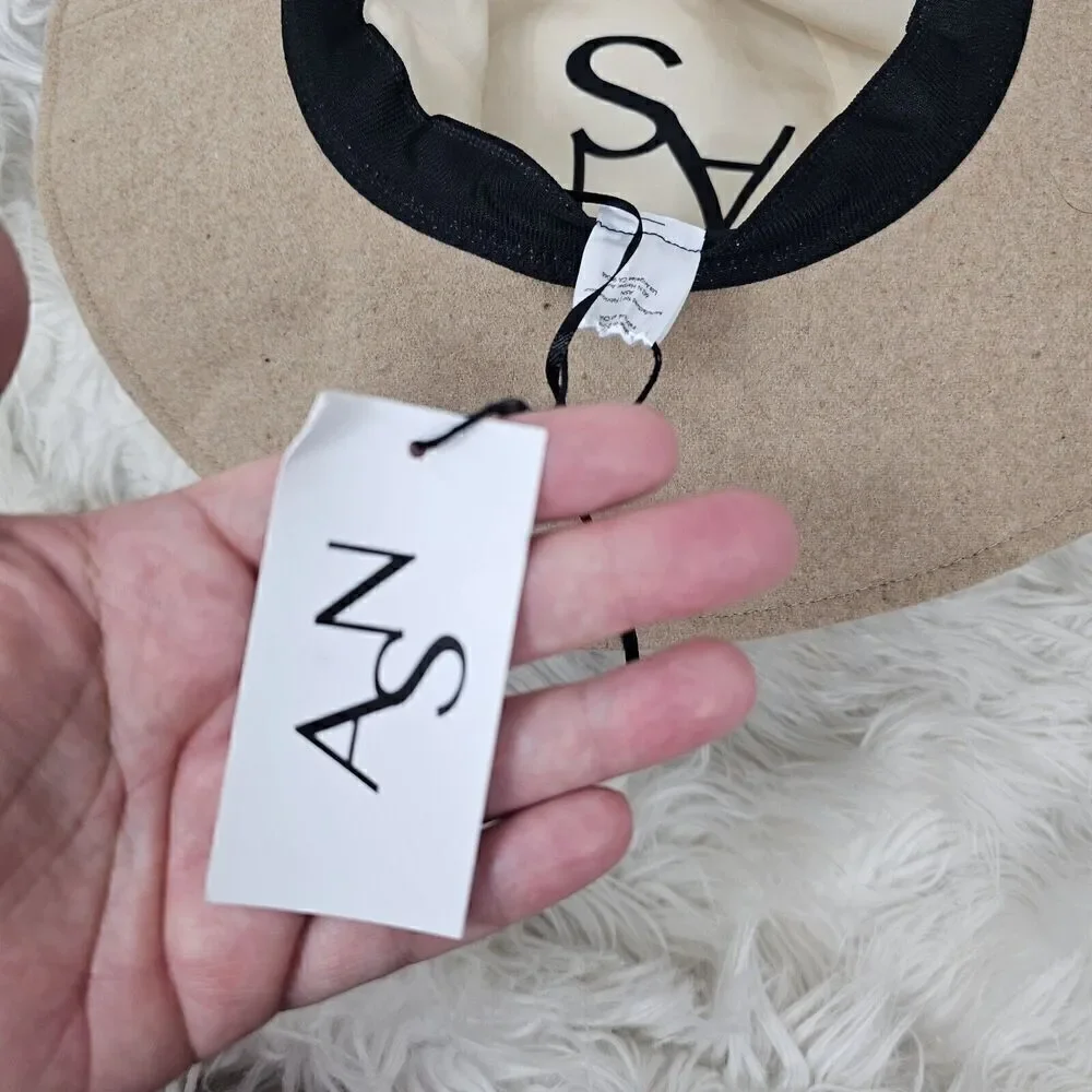 ASN The Harper Floppy Felt Hat Beige Oatmeal NEW Braided Band Belt